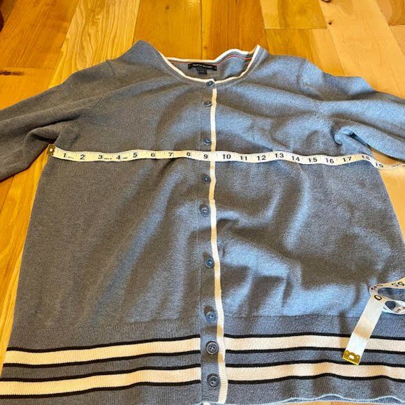 Tommy Hilfiger Light Blue Striped Edge Cardigan: Size L - Picture 9 of 10